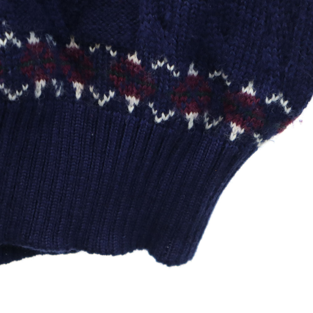 CHAPS RALPH LAUREN チャップスラルフローレン 70s ヴィンテージ 日本規格 総柄 長袖 ニットカーディガン M ネイビー メンズ