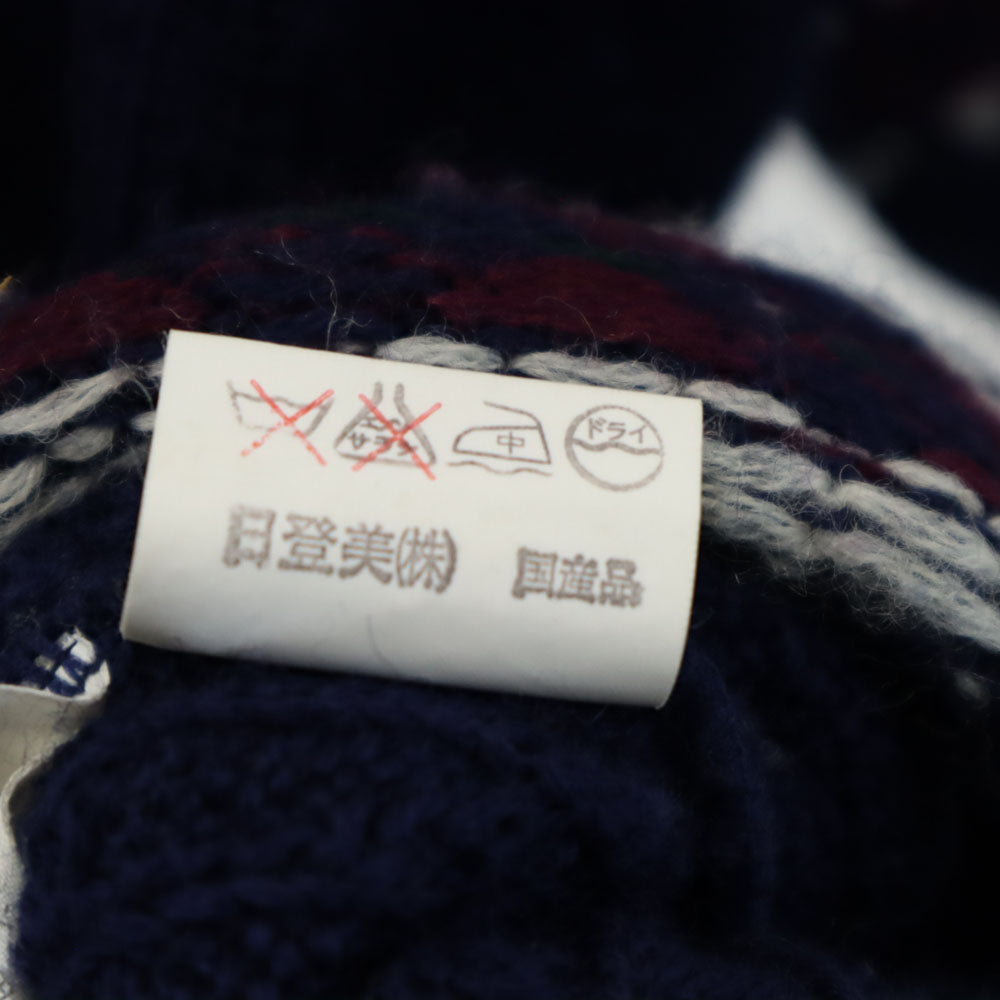 CHAPS RALPH LAUREN チャップスラルフローレン 70s ヴィンテージ 日本規格 総柄 長袖 ニットカーディガン M ネイビー メンズ