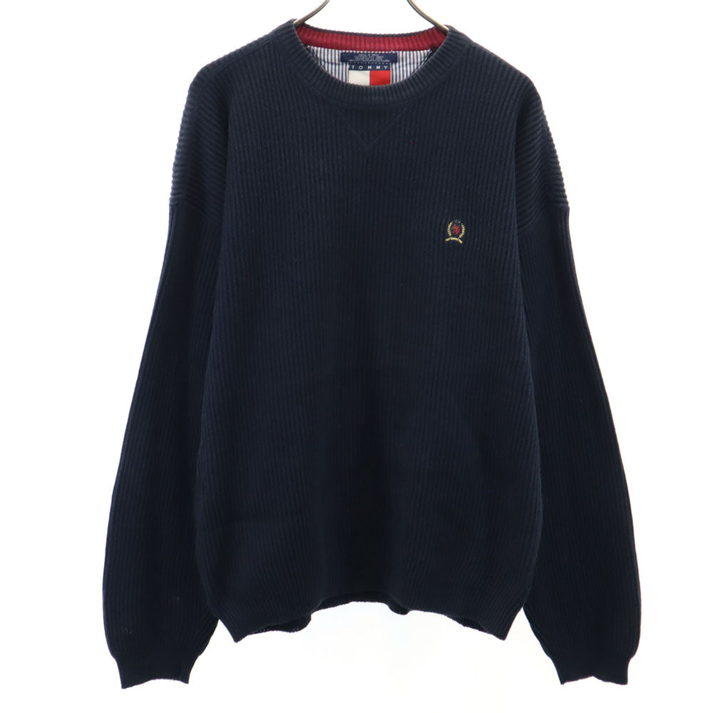 TOMMY HILFIGER トミーヒルフィガー 90s オールド フラッグタグ 長袖 コットン セーター XL ネイビー ニット メンズ