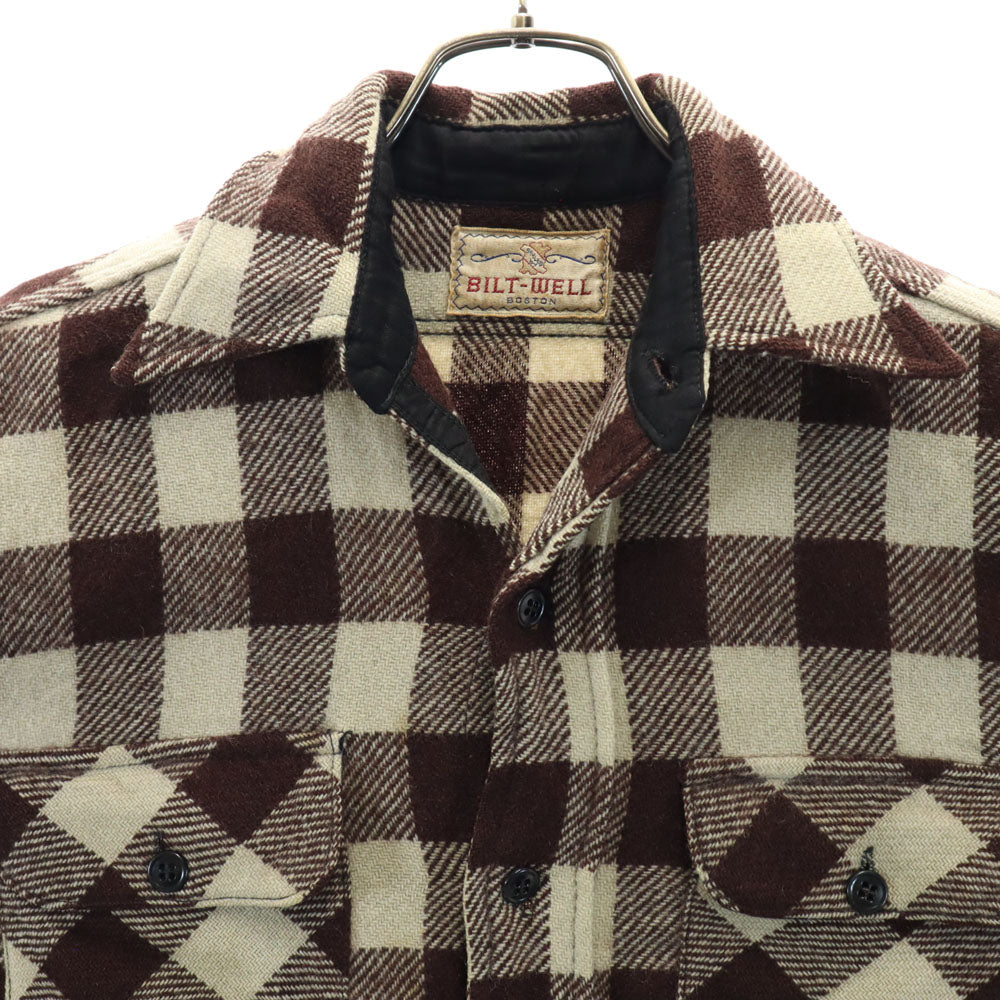 ビルトウェル 60s ヴィンテージ ギンガムチェック柄 長袖 フランネル シャツ ブラウン系 メンズ