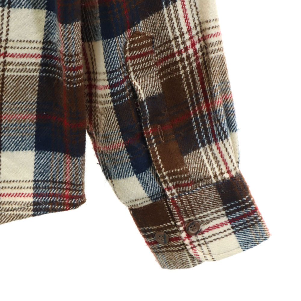 Sears シアーズ 70s 80s 韓国製 アクリル ヴィンテージ チェック柄 長袖 フランネル シャツ M ブラウン メンズ