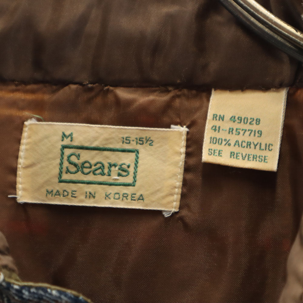 Sears シアーズ 70s 80s 韓国製 アクリル ヴィンテージ チェック柄 長袖 フランネル シャツ M ブラウン メンズ