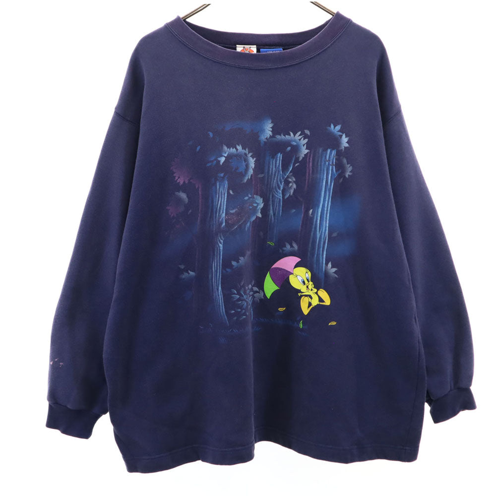 LOONEY TUNES ルーニーテューンズ 90s オールド 長袖 スウェット トレーナー 22W/24W ネイビー トゥイーティー 裏起毛 メンズ