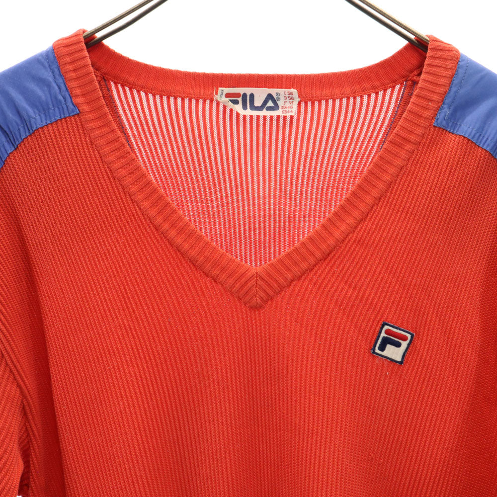 FILA フィラ 80s イタリア製 ヴィンテージ 長袖 Vネック ドッキング ニット I56 レッド系 メンズ