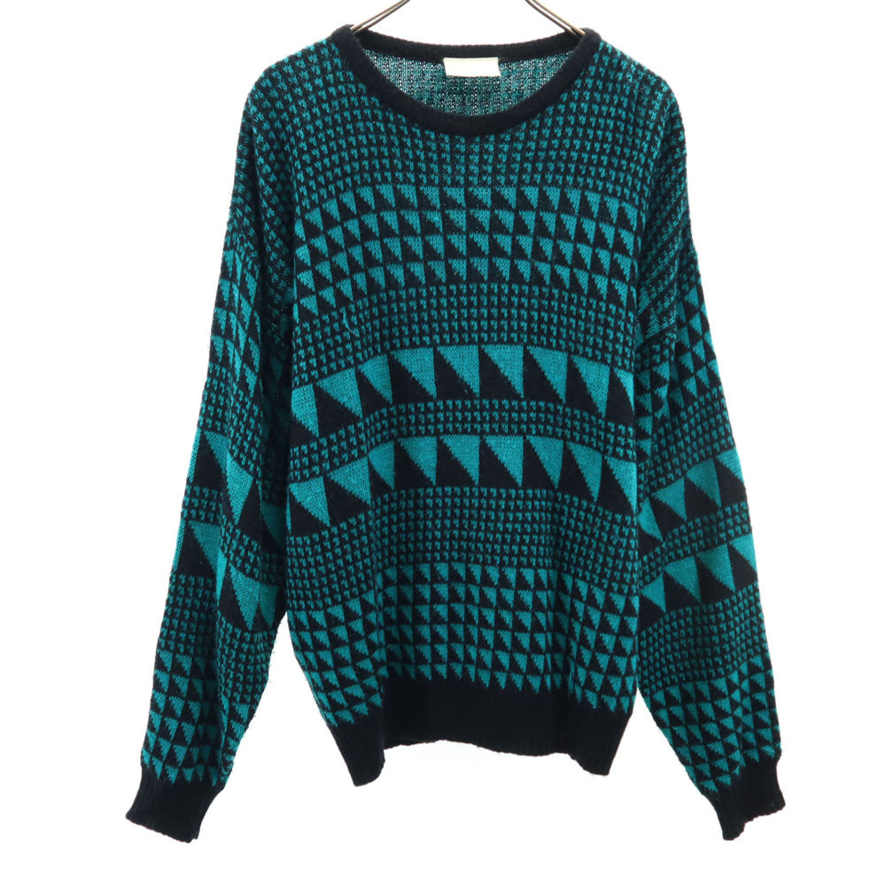 VINTAGE ヴィンテージ 80s 総柄 長袖 セーター グリーン系 ニット メンズ