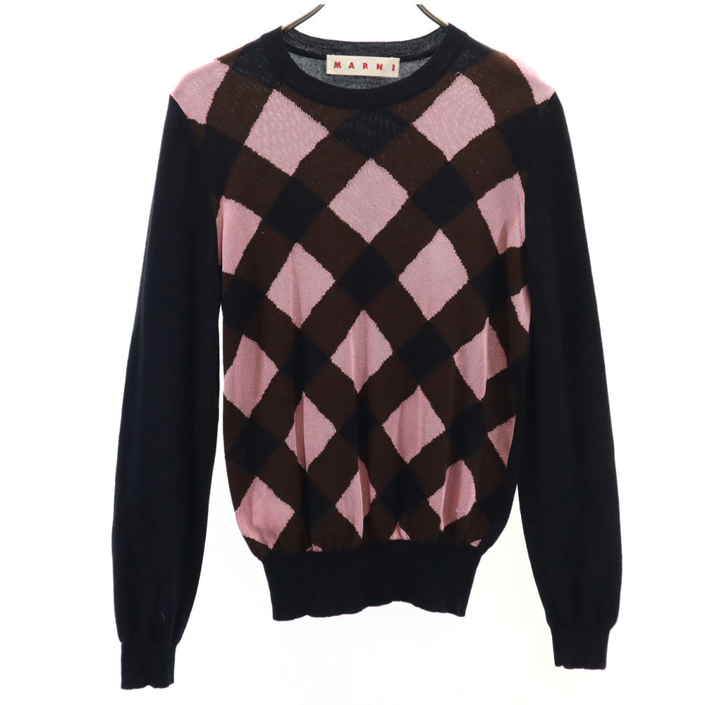 MARNI マルニ ウールブレンド チェック 長袖 セーター 40 ブラック系 ニット レディース