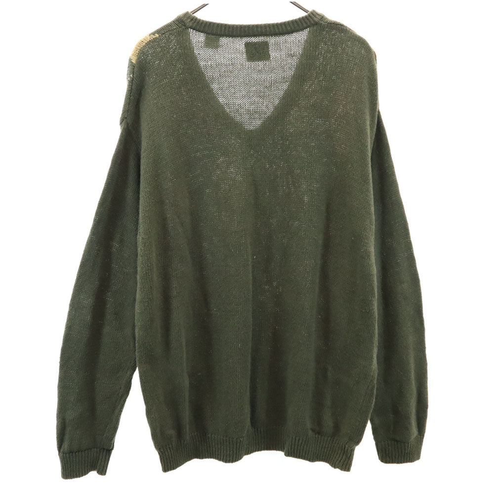 GAP ギャップ 90s リネンブレンド 白タグ オールド アーガイル 長袖 コットンニット セーター L グリーン系 メンズ