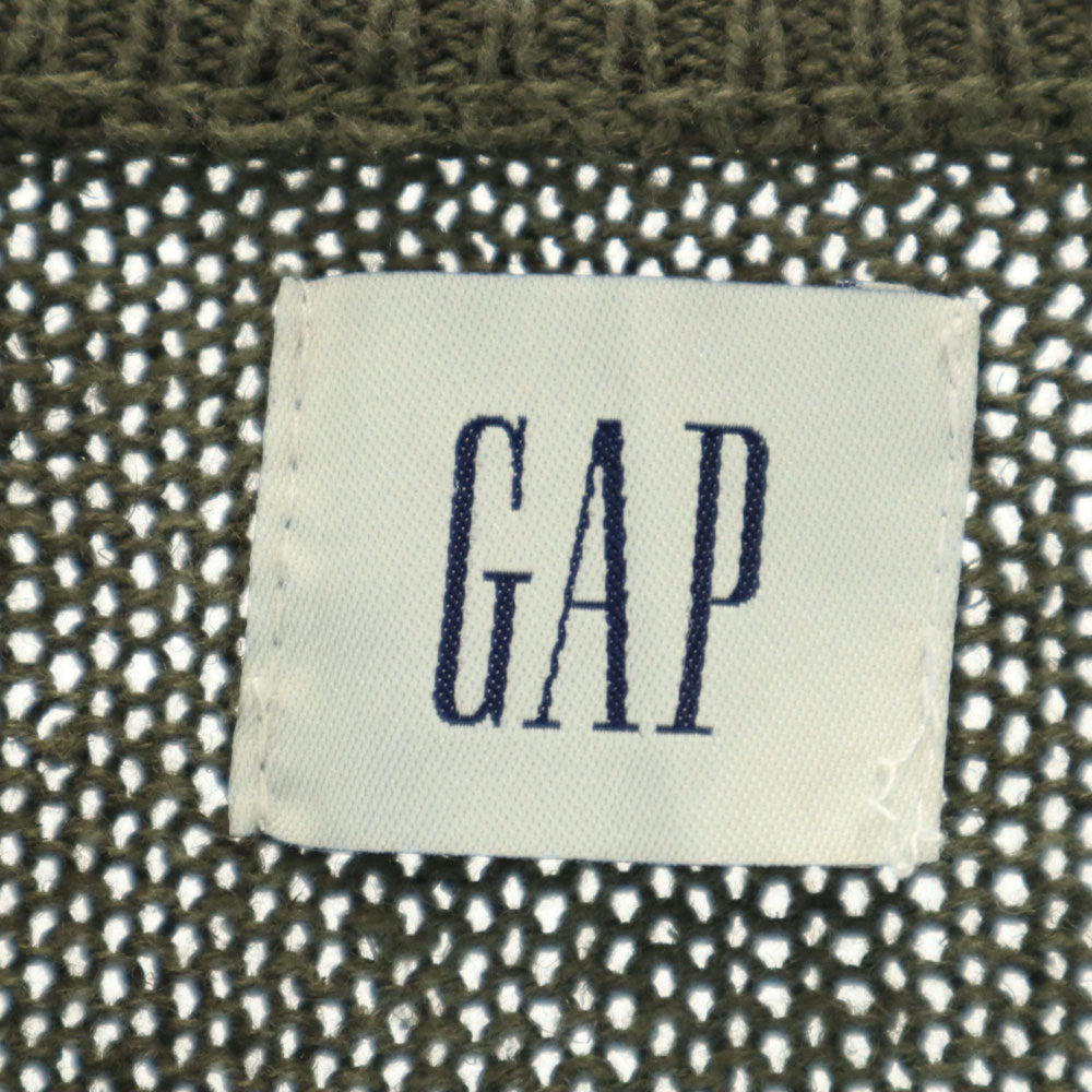 GAP ギャップ 90s リネンブレンド 白タグ オールド アーガイル 長袖 コットンニット セーター L グリーン系 メンズ