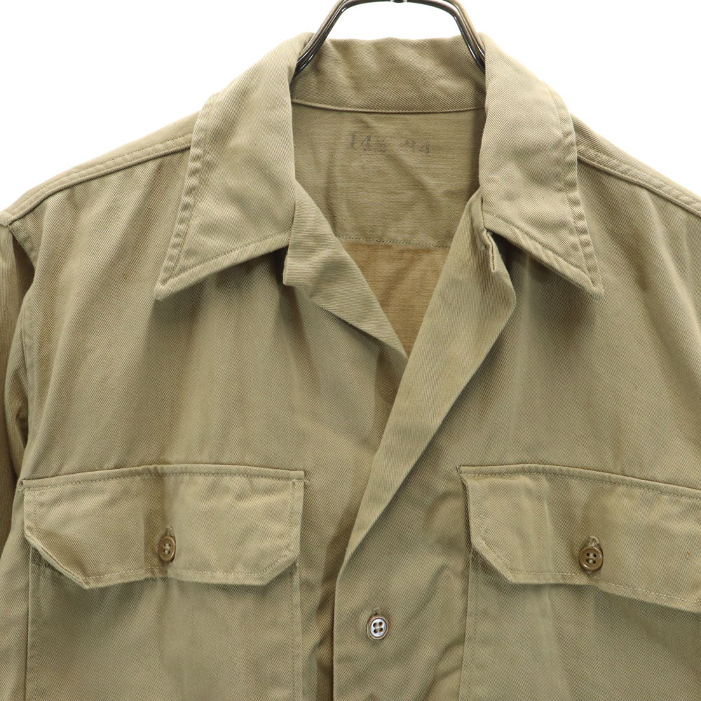 US ARMY アメリカ軍 40s ヴィンテージ 長袖 コットンシャツ 14 1/2 ベージュ マチ付き ミリタリー メンズ