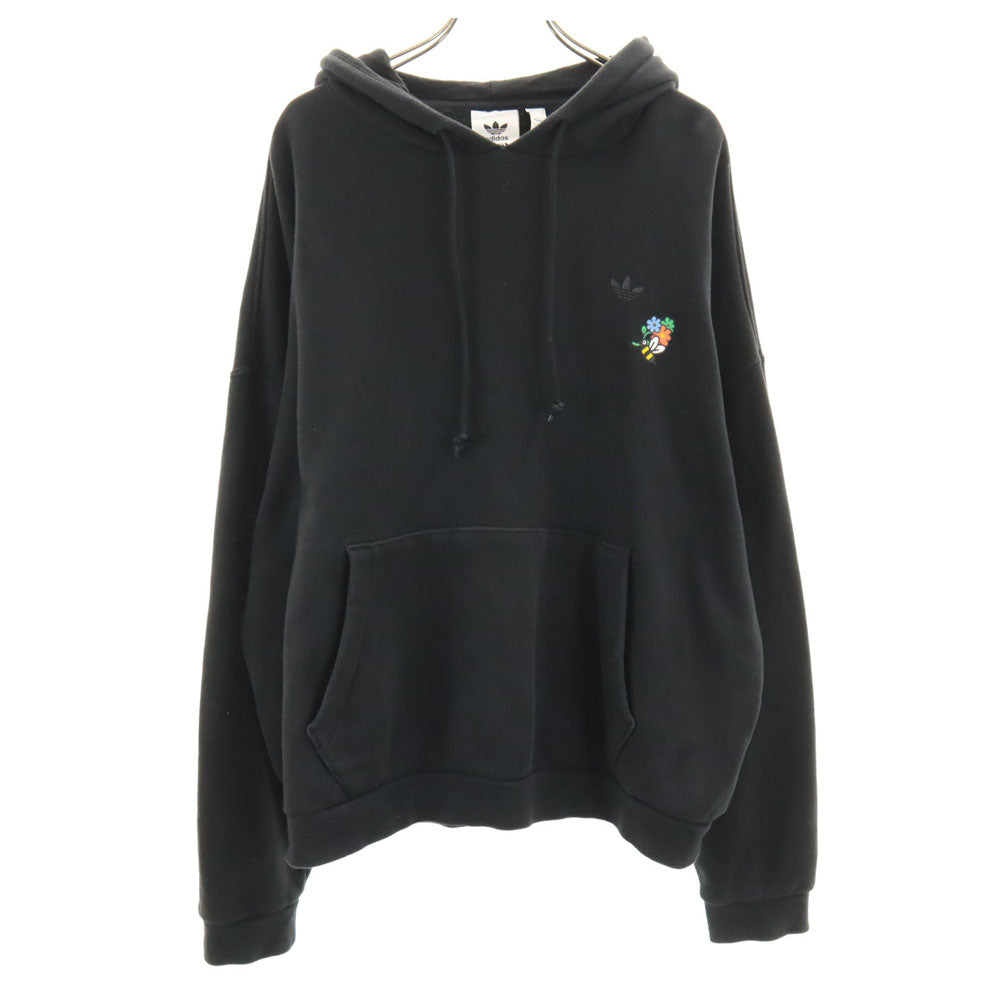 adidas アディダス × メルティングサッドネス コラボ トレフォイルロゴ バックプリント 長袖 スウェットパーカー L ブラック × Melting Sadness プルオーバー メンズ