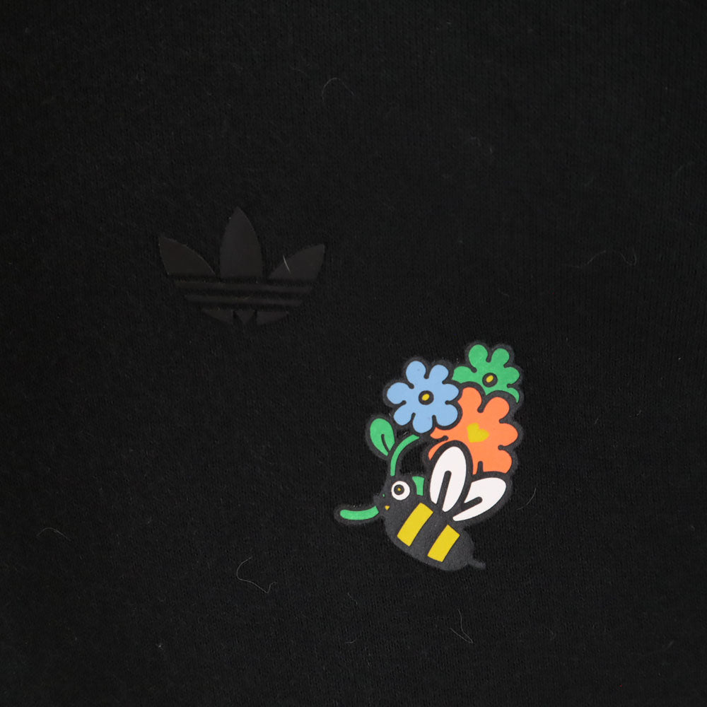 adidas アディダス × メルティングサッドネス コラボ トレフォイルロゴ バックプリント 長袖 スウェットパーカー L ブラック × Melting Sadness プルオーバー メンズ