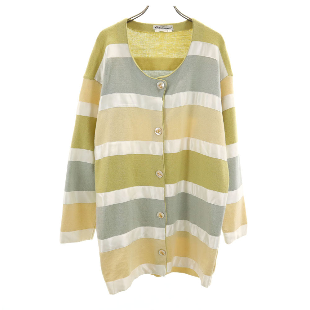 Salvatore Ferragamo サルヴァトーレフェラガモ 90s イタリア製 オールド ボーダー柄 長袖 ニットカーディガン M イエロー系 レディース