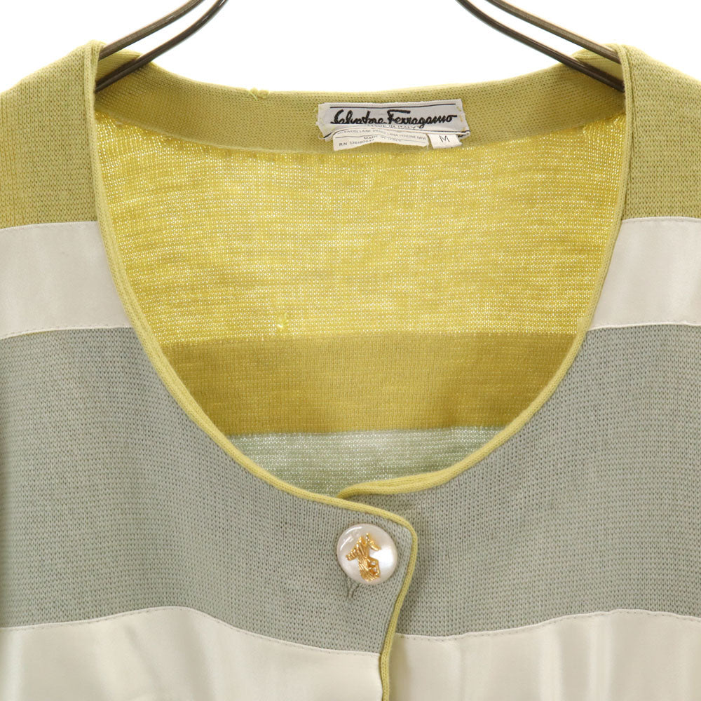 Salvatore Ferragamo サルヴァトーレフェラガモ 90s イタリア製 オールド ボーダー柄 長袖 ニットカーディガン M イエロー系 レディース