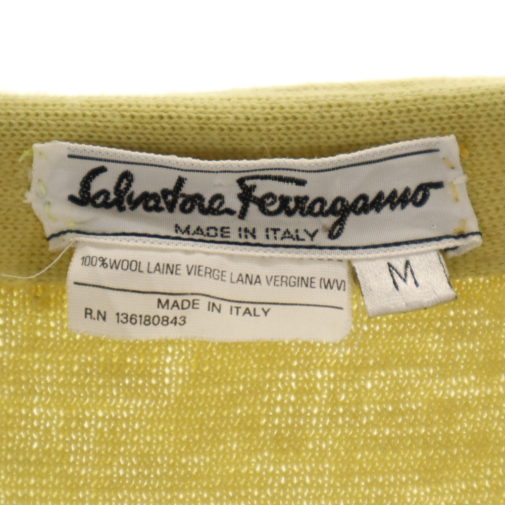 Salvatore Ferragamo サルヴァトーレフェラガモ 90s イタリア製 オールド ボーダー柄 長袖 ニットカーディガン M イエロー系 レディース