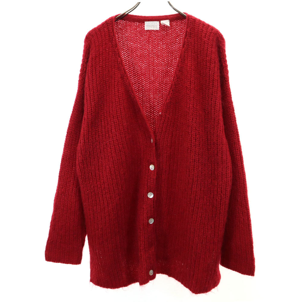 MODA INT'L 80s モヘアブレンド ヴィンテージ 長袖 ニットカーディガン L レッド レディース