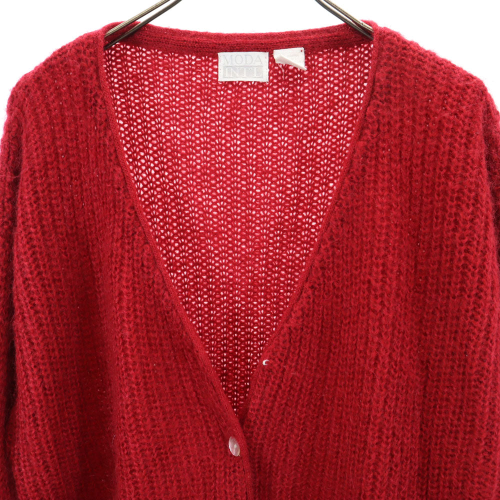 MODA INT'L 80s モヘアブレンド ヴィンテージ 長袖 ニットカーディガン L レッド レディース