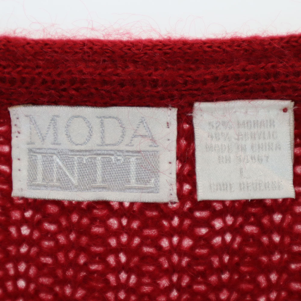 MODA INT'L 80s モヘアブレンド ヴィンテージ 長袖 ニットカーディガン L レッド レディース