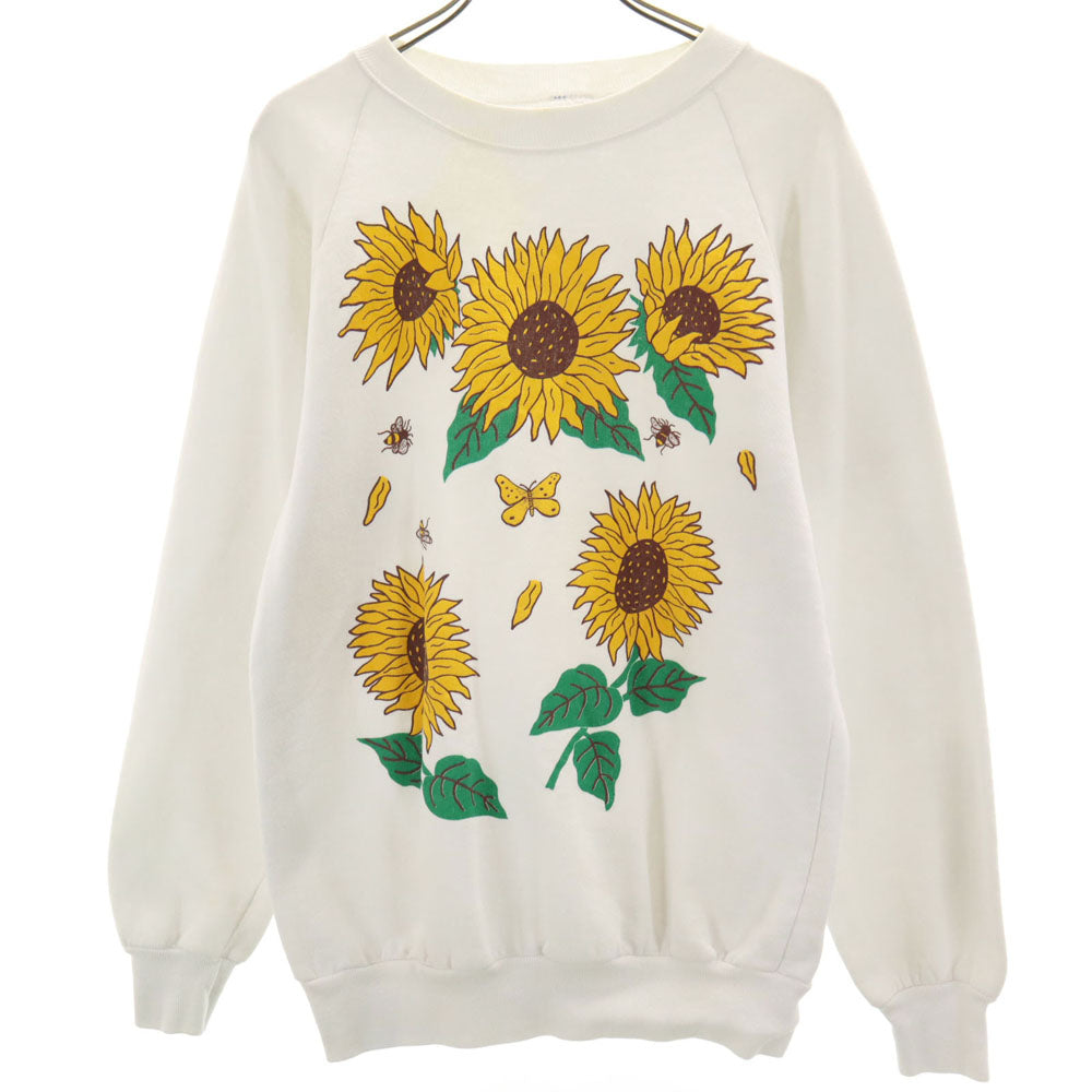 ジャージーズ 80s 90s オールド USA製 ひまわり柄 長袖 ラグランスリーブ スウェット M ホワイト JERZEES 裏起毛 メンズ JERZEES ジャージーズ 80s 90s オールド USA製 ひまわり柄 長袖