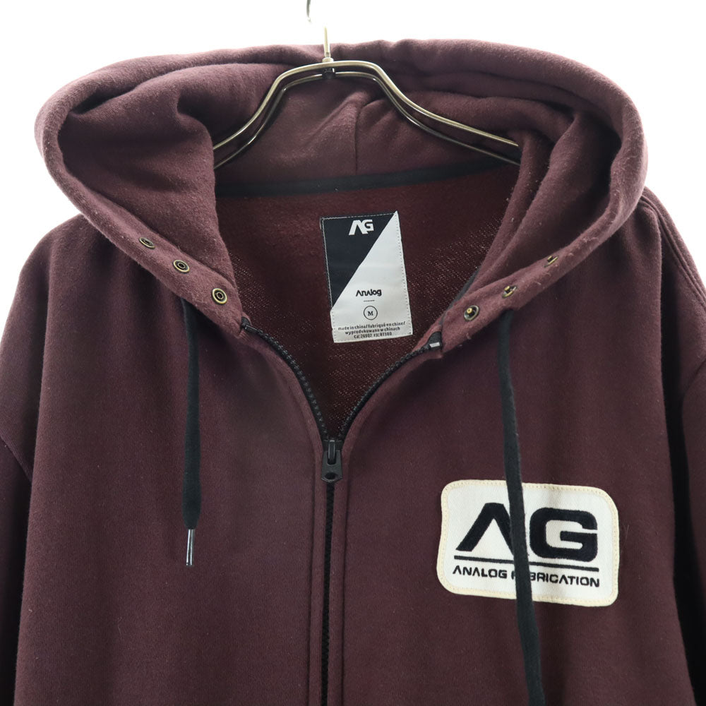ANALOG アナログ 長袖 ジップアップ パーカー M ワインレッド 裏起毛 ワッペン メンズ