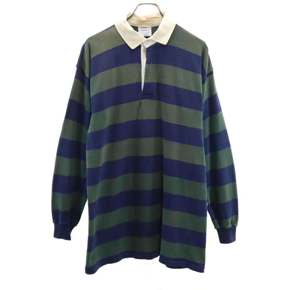 GYMPHLEX ジムフレックス イギリス製 ボーダー 長袖 ラガーシャツ 44 ネイビー系 ポロシャツ メンズ