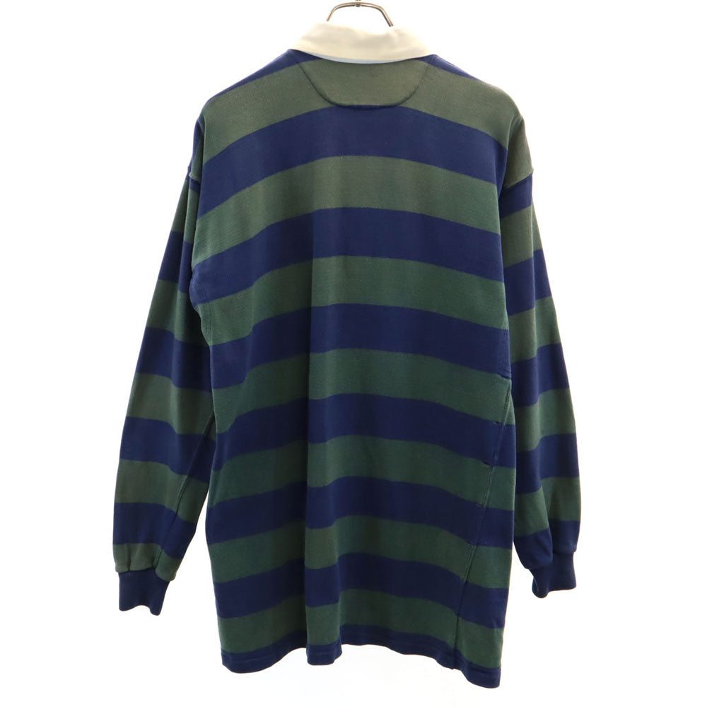 GYMPHLEX ジムフレックス イギリス製 ボーダー 長袖 ラガーシャツ 44 ネイビー系 ポロシャツ メンズ