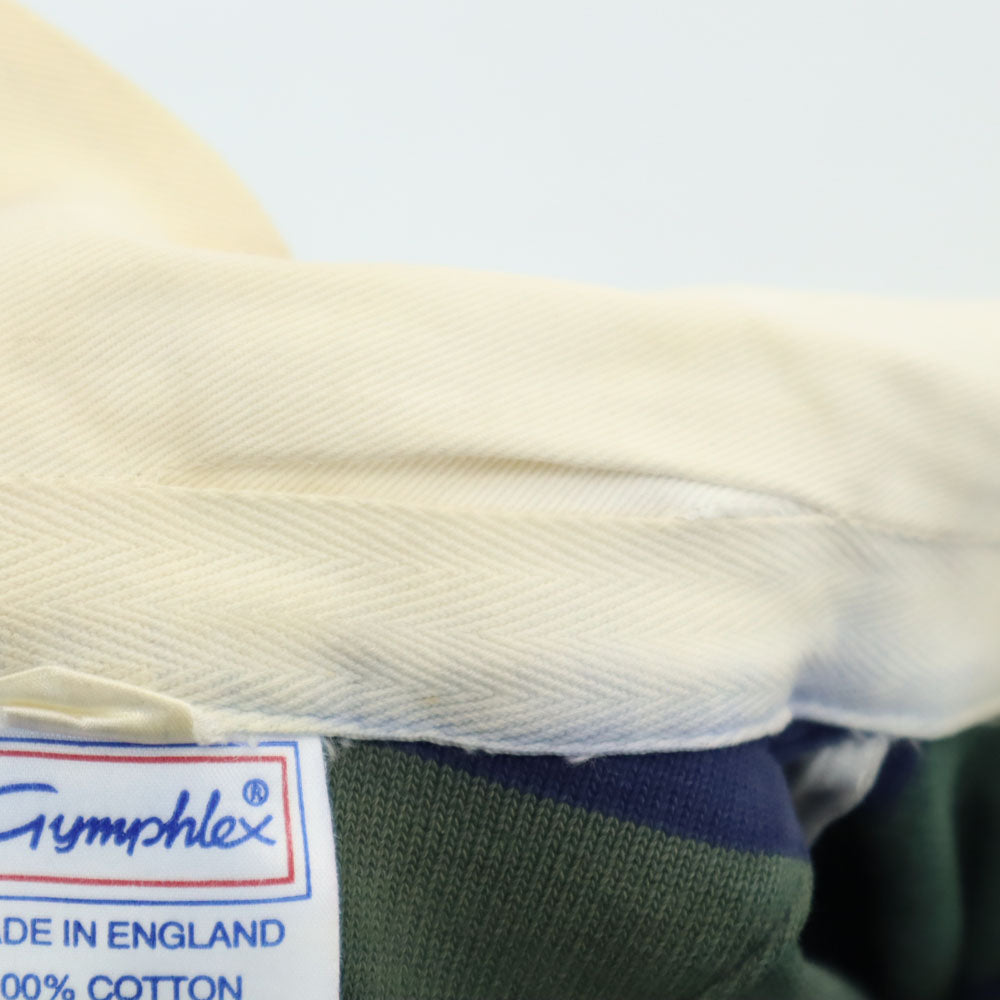 GYMPHLEX ジムフレックス イギリス製 ボーダー 長袖 ラガーシャツ 44 ネイビー系 ポロシャツ メンズ