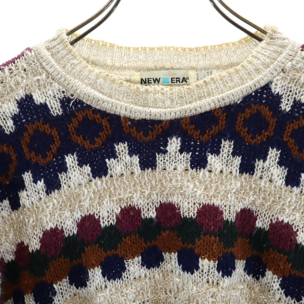 NEW ERA ニューエラ 80s オールド USA製 ボーダー柄 長袖 セーター L ベージュ 他 メンズ