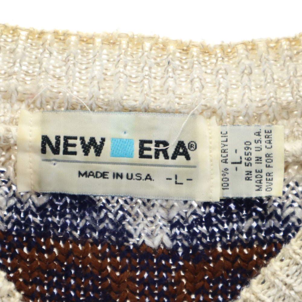 NEW ERA ニューエラ 80s オールド USA製 ボーダー柄 長袖 セーター L ベージュ 他 メンズ