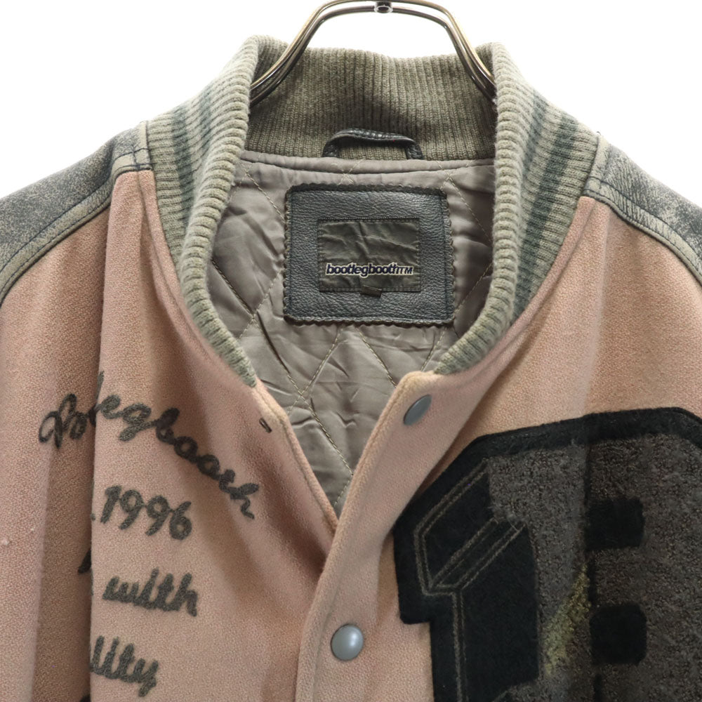 ブートレグブース ウールブレンド 長袖 スタジャン L ピンク系 袖レザー メンズ