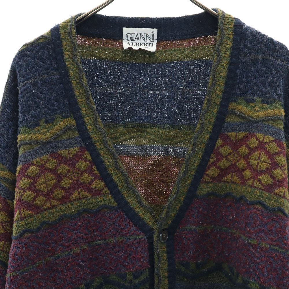 ジャンニアルベルティ 80s 90s イタリア製 ウールブレンド オールド 総柄 長袖 ニットカーディガン M メンズ