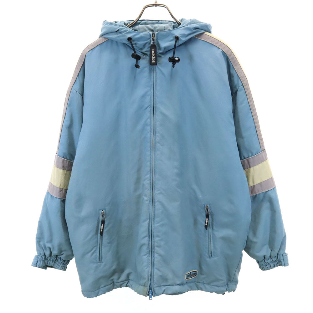 adidas アディダス 80s オールド デサント製 トレフォイルロゴ ナイロンジャケット M ライトブルー 裏ボア フーディー メンズ