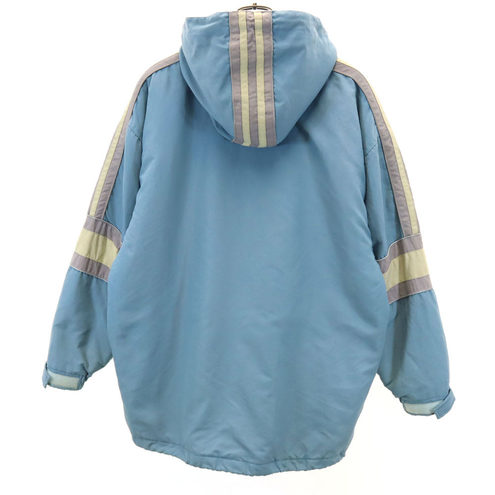 adidas アディダス 80s オールド デサント製 トレフォイルロゴ ナイロンジャケット M ライトブルー 裏ボア フーディー メンズ