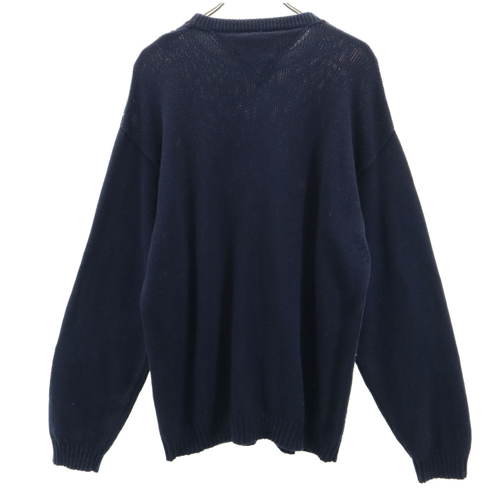 TOMMY HILFIGER トミーヒルフィガー 90s オールド フラッグタグ アーガイル柄 長袖 コットンニット セーター L ネイビー系 メンズ