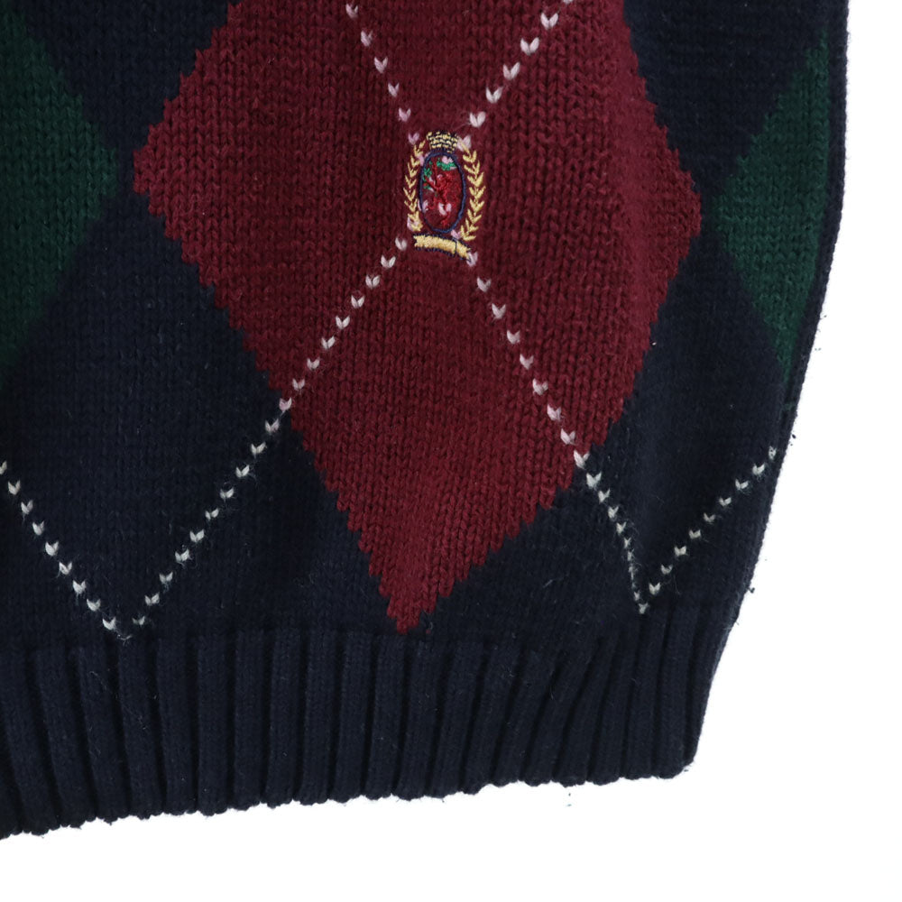 TOMMY HILFIGER トミーヒルフィガー 90s オールド フラッグタグ アーガイル柄 長袖 コットンニット セーター L ネイビー系 メンズ