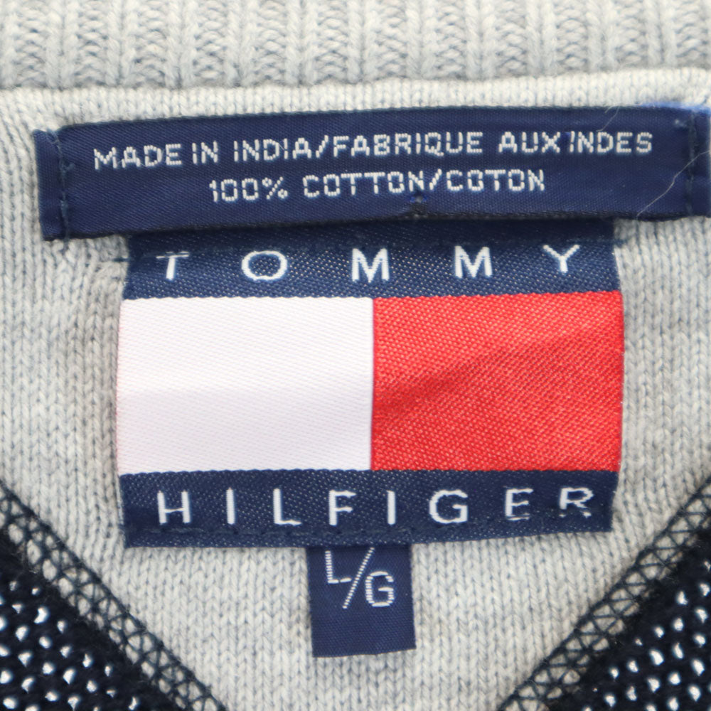 TOMMY HILFIGER トミーヒルフィガー 90s オールド フラッグタグ アーガイル柄 長袖 コットンニット セーター L ネイビー系 メンズ