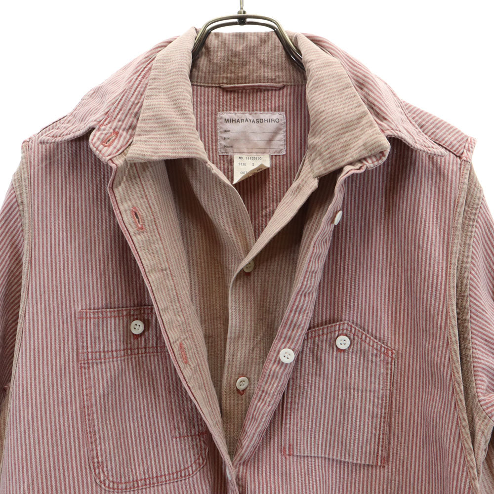 MIHARA YASUHIRO ミハラヤスヒロ 日本製 ヒッコリーストライプ 長袖 レイヤード シャツ S レッド 他 メンズ