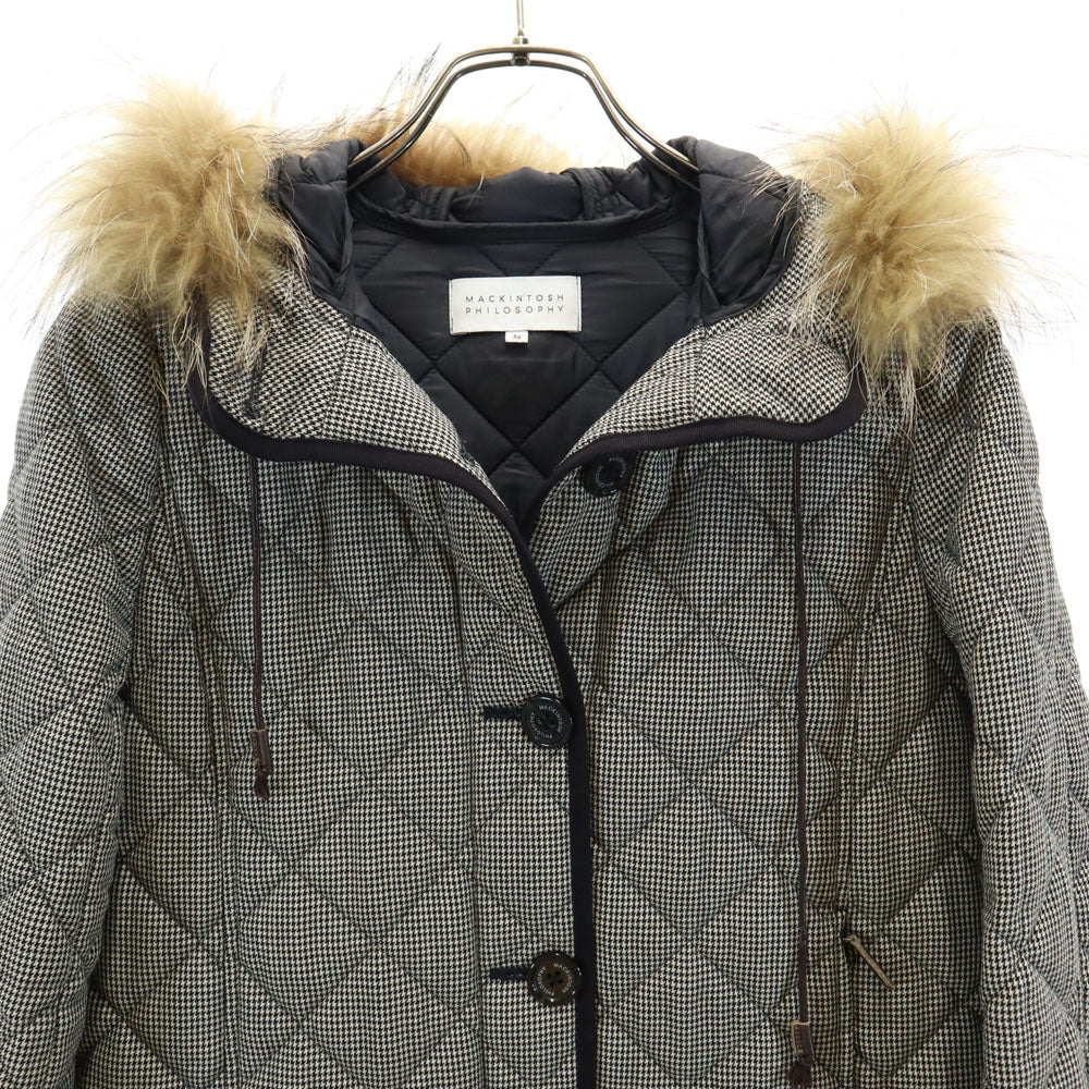 MACKINTOSH PHILOSOPHY マッキントッシュフィロソフィー ハウンドトゥース柄 キルティングコート 36 ブラック 他 千鳥格子 中綿入り レディース
