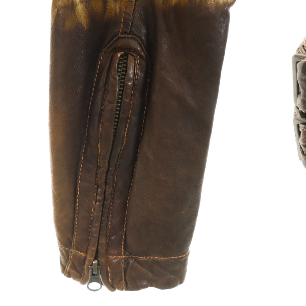 ノーカラー レザージャケット ブラウン レディース