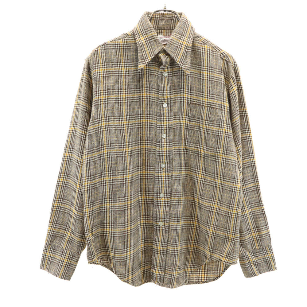 マクレガー 70s ヴィンテージ 衿芯 チェック柄 長袖 ネルシャツ M ベージュ McGregor メンズ