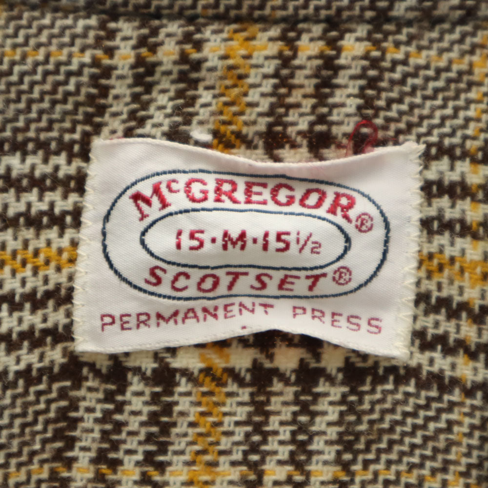 マクレガー 70s ヴィンテージ 衿芯 チェック柄 長袖 ネルシャツ M ベージュ McGregor メンズ