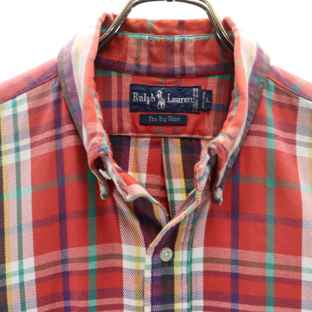 RALPH LAUREN ラルフローレン 80s 90s オールド THE BIG SHIRT チェック柄 長袖 ネルシャツ L レッド オーバーシャツ メンズ