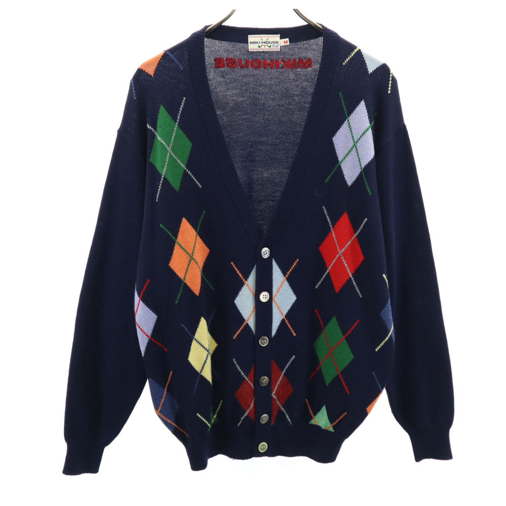 ミキハウス ゴルフ オールド アーガイル柄 長袖 ニットカーディガン M ネイビー MIKI HOUSE GOLF メンズ