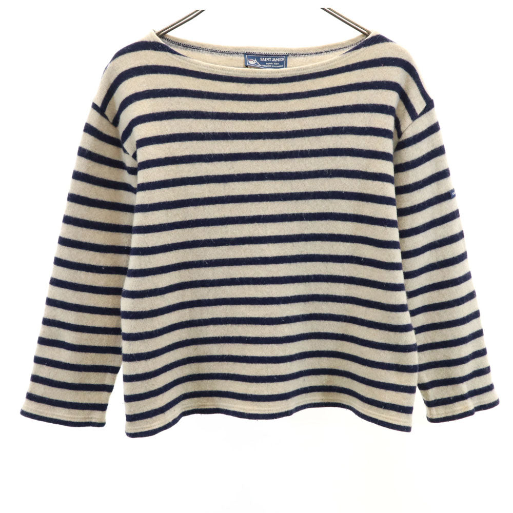 SAINT JAMES セントジェームス フランス製 ウールブレンド ボーダー柄 長袖 セーター 31/2 ネイビー×アイボリー メンズ