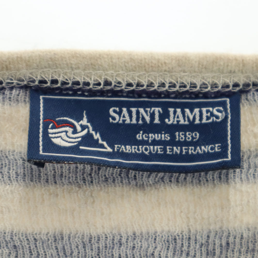 SAINT JAMES セントジェームス フランス製 ウールブレンド ボーダー柄 長袖 セーター 31/2 ネイビー×アイボリー メンズ