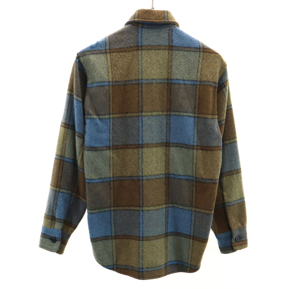 TOWNCRAFT タウンクラフト 60s ヴィンテージ 三角タグ チェック柄 長袖 ウールシャツ S ブラウン×ブルー メンズ