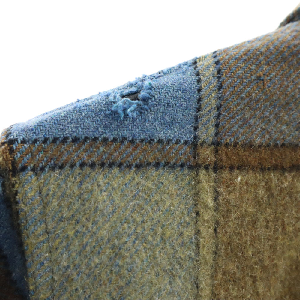 TOWNCRAFT タウンクラフト 60s ヴィンテージ 三角タグ チェック柄 長袖 ウールシャツ S ブラウン×ブルー メンズ