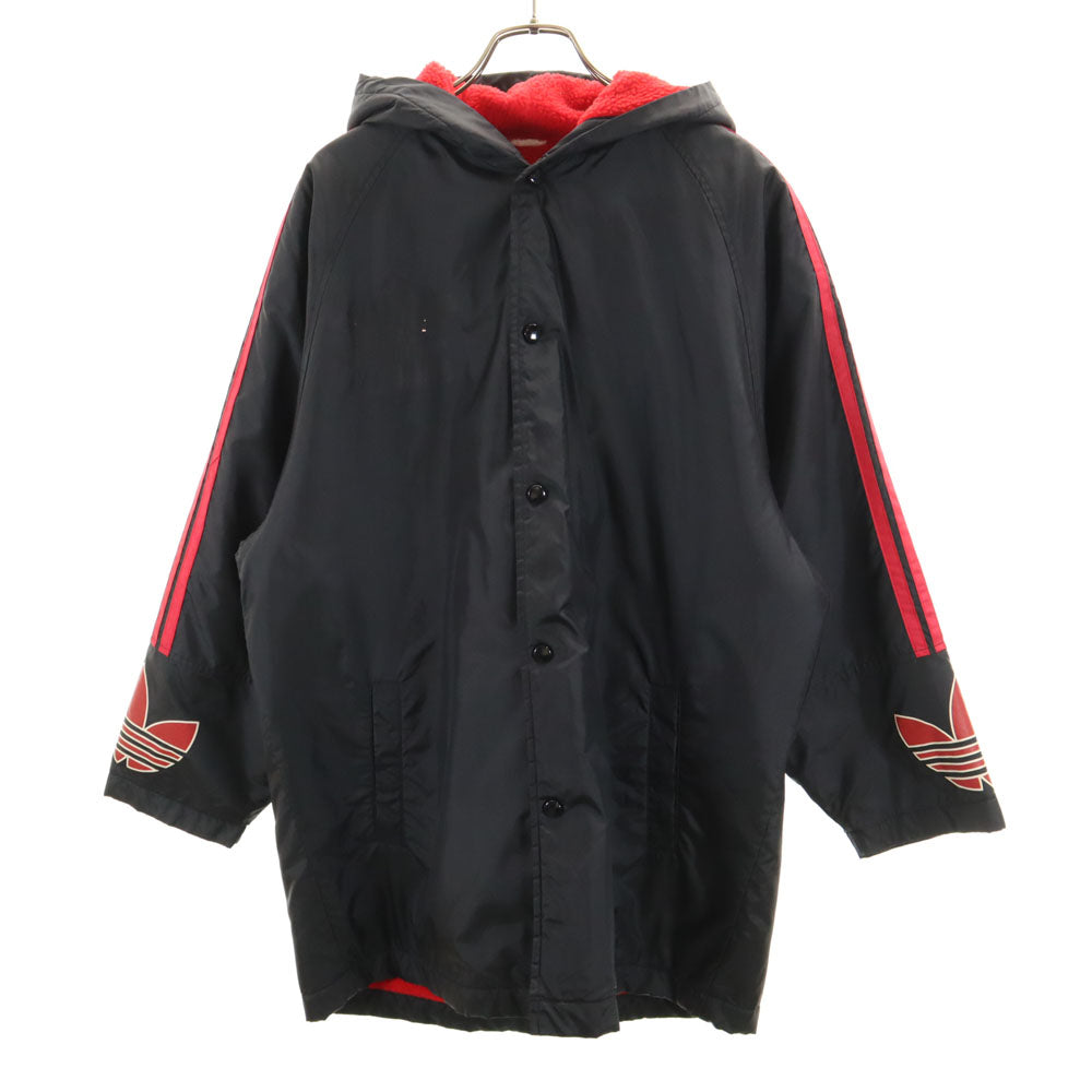 adidas アディダス 80s デサント社 日本製 ヴィンテージ バック トレフォイルロゴ 中綿コート FREE ブラック 裏ボア キッズ