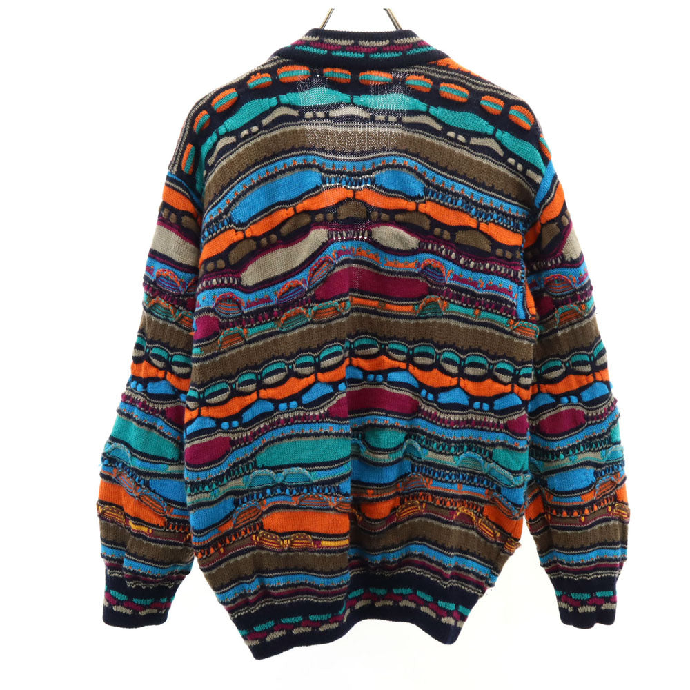 COOGI クージー 90s オールド オーストラリア製 総柄 長袖 Vネック 3D ニットカーディガン SS ブルー メンズ