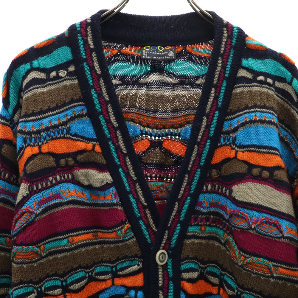 COOGI クージー 90s オールド オーストラリア製 総柄 長袖 Vネック 3D ニットカーディガン SS ブルー メンズ