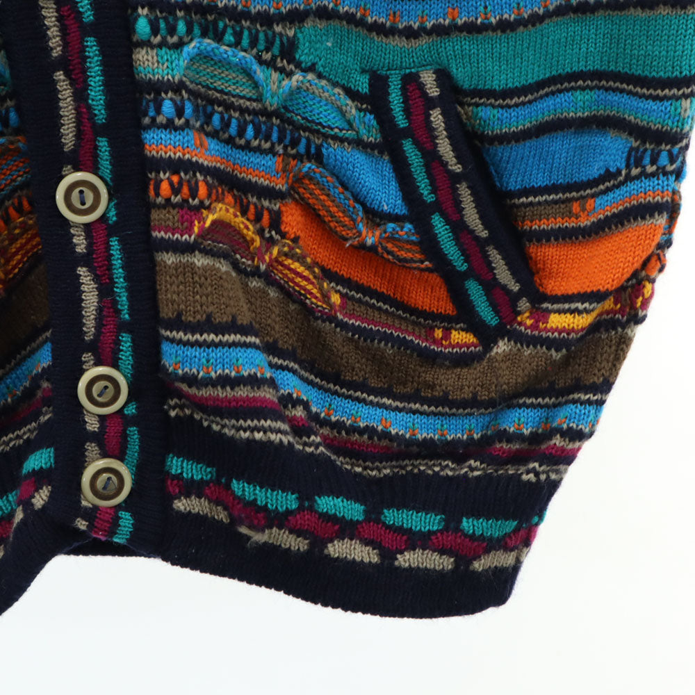 COOGI クージー 90s オールド オーストラリア製 総柄 長袖 Vネック 3D ニットカーディガン SS ブルー メンズ
